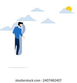 concepto de oportunidades y desafíos futuros para las empresas. Entrada y salida. Empresario saliendo de un agujero de claves, Nueva ilustración de vector de oportunidad. ilustración vectorial plana sobre fondo blanco.