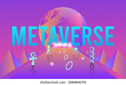 Concept of Future digital technology 3D metaverse, a virtual reality technology for users on smartphones and digital devices colorful background. Vector illustration eps10