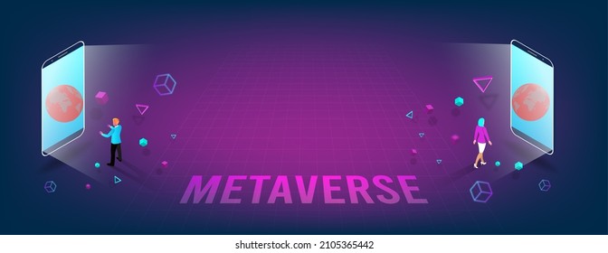 Concept of Future digital technology 3D metaverse, a virtual reality technology for users on smartphones and digital devices colorful background. Vector illustration eps10