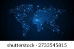 The concept of future global network connectivity technology. World map. Global data transmission or business operations.
