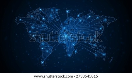 The concept of future global network connectivity technology. World map. Global data transmission or business operations.
