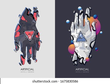 Concept futuristic Ai business illustration. Robotic Hand, Artificial Intelligence Concept. Modern Vector Illustration.