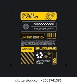 Conceito de fundo futurista em estilo cyberpunk e elementos abstratos de ficção científica para moda de rua, serigrafia e design de impressão de roupas - gráficos vetoriais editáveis