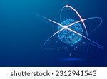 concept of futuristic science tech, graphic of atom structure combined with eletronic pattern