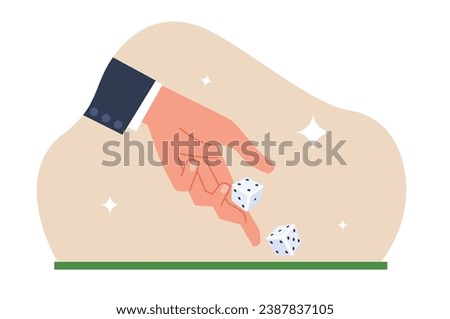 Concept of gambling in game, hand rolls dice. Casino equipment for poker games. Throwing craps, lucky and losing number random combinations. Cartoon flat isolated vector risk concept