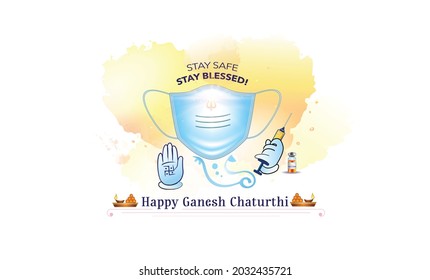 Concept for Ganesh Chaturthi festival background with corona covid 19 vaccine and safety mask