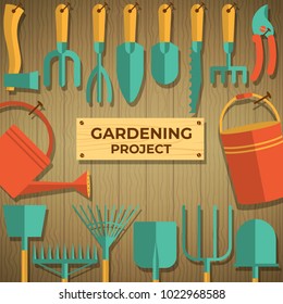 Concept of gardening. Garden tools. Flat style, vector illustration