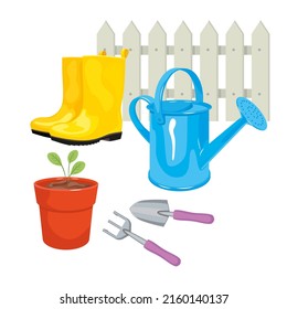 Concept of gardening. Garden tools. Vector illustration.