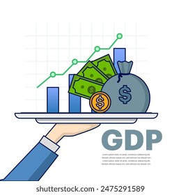 concept of GDP or gross domestic product. Gross Domestic Product acronym. growth, cash and world charts. Business vector icon. level of gross domestic product, global economy, national budget.