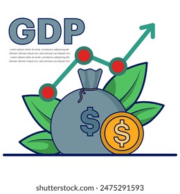 concept of GDP or gross domestic product. Gross Domestic Product acronym. growth, cash and world charts. Business vector icon. level of gross domestic product, global economy, national budget.