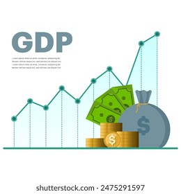 concept of GDP or gross domestic product. Gross Domestic Product acronym. growth, cash and world charts. Business vector icon. level of gross domestic product, global economy, national budget.