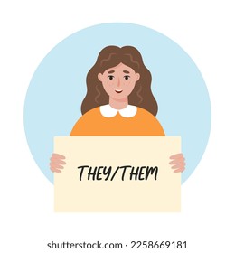 Concept for gender pronoun They. Isolated vector illustration in flat style.