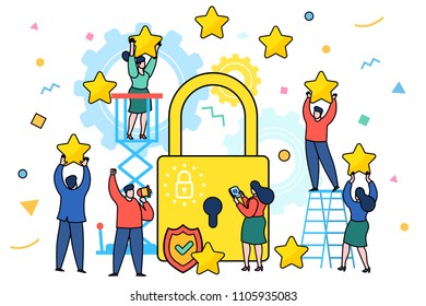 Concept of General Data Protection Regulation in European Union. EU GDPR. People using mobile gadgets and internet devices. Flat style.