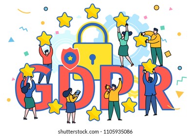 Concept of General Data Protection Regulation in European Union. EU GDPR. People using mobile gadgets and internet devices among big GDPR letters. Flat style.