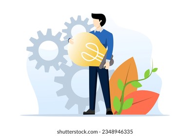 concept generates ideas. Businessman with idea light bulb. got a brilliant idea, a light bulb. Insight business concept, creative thinking, inspiration. flat vector illustration on a white background.