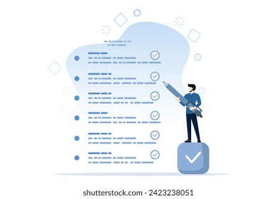 Concept of Getting something done, completing a task or business achievement, completing a checklist, achievement or project progress, businessman completing his task with a check mark.