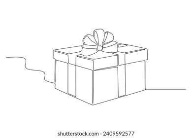 El concepto de un regalo. Dibujo de una línea de caja de regalo