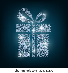 Concept gift of diamonds on the blue background. vector