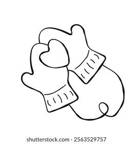 The concept of a gift in the hand with a heart. a joyful winter illustration in the style of hand drawing. an isolated element on a white background. for print, postcard, paper, social network. vector
