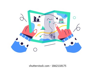 Concept, girls hands hold card in flat style