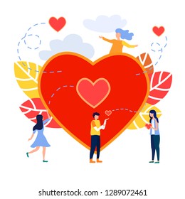 Concept of giving and sharing your love with people. Hands holding a heart symbol. Flat design, vector illustration.
