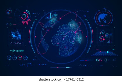 concepto de tecnología de comunicación global, gráfico de globo futurista con interfaz ciberespacial