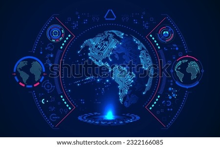 concept of global communication technology, graphic of futuristic globe with technology interface