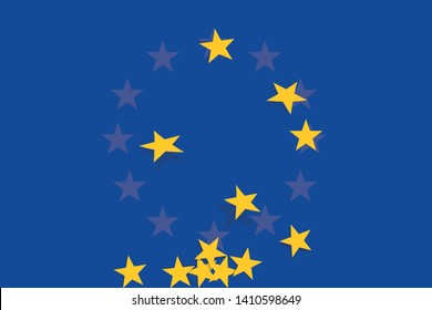 Concept of global crisis and economic difficulties affecting Europe with the twelve yellow stars of the European flag taking off and falling to the ground.