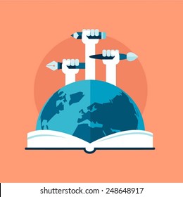 concept of global education, flat style vector illustration