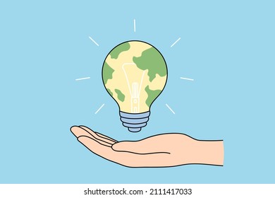 The concept of a global idea. A glowing light bulb with a world map. The concept of a global idea