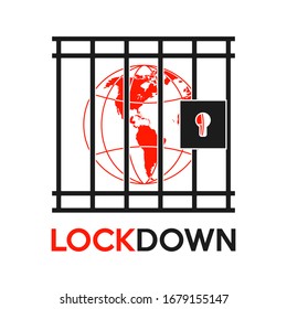 Concept of Global Lockdown. Globe and prison illustration. Flat style. Isolated on white background. 