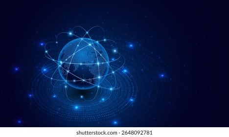 Conceito de conexão de rede global. Mapa do mundo. Moderna tecnologia de conexão de rede à Internet. Internet de alta velocidade ou transmissão rápida de dados sem fio.
