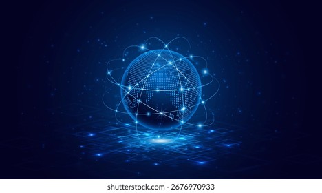 Concept of global network connection. World map. Modern internet network connection technology. High speed internet or fast wireless data transmission.