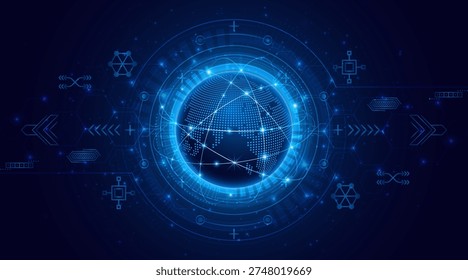 Concept of global network connection. World map. Modern internet network connection technology. High speed internet or fast wireless data transmission.