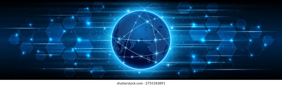 Concept of global network connection. World map. Modern internet network connection technology. High speed internet or fast wireless data transmission.