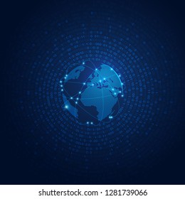 concept of global network technology, graphic of digital globe with binary background