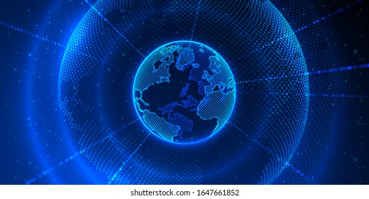 Concepto de fondo negro del punto de la Tierra del planeta global. Ilustración del vector