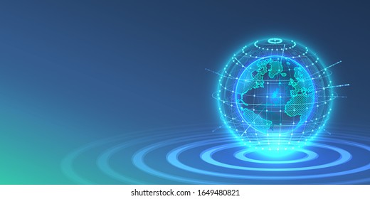 Concept global planet earth point blue background. Vector illustration