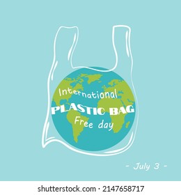 Concept of global pollution. Earth globe on plastic polythene bag. World environment day. International Plastic Bag Free Day. Earth day.