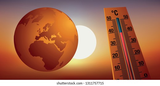 Concept of global warming and destruction of the environment with as symbol, a thermometer showing the increase of the temperature.