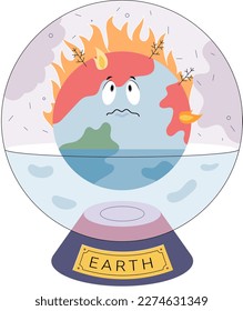 Concept of global warming. Sun heating earth atmosphere, Planet is suffering from climate change. Environmental ecology problems, natural disaster, rising temperatures, fires and melting glaciers