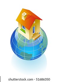 Concept of globe and house. Vector illustration.