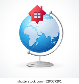 Concept Globe. Locating for Home and Travel. Vector illustration
