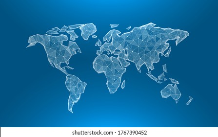 Сreative concept of the globe map world. Earth map vector illustration in 3D polygonal style. Futuristic background. Plexus effect.