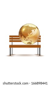 Concept globe on the bench, vector illustration, eps 10, 3 layers.