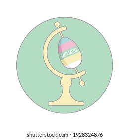 concept globus world isolated. international creative happy easter card vector. funny painted egg flat design icon art. modern striped cute colorful earth globe for traditional spring holiday cartoon
