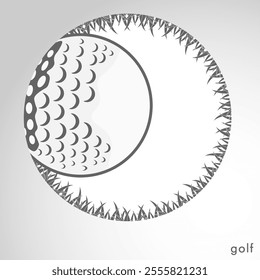 Concept of Golf . Golf ball, view from inside the hole in gray. Vector banner template with golf  ball on Grass and the hole for your web site design, app, UI. Sport. EPS10.