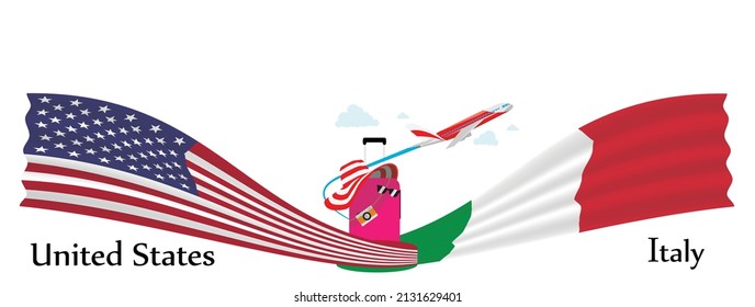Concept a good tour travel and business of both country. Between United States and Italy.