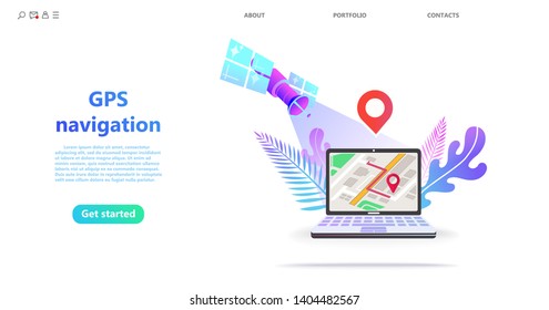 Concept GPS navigation, point location on a city map. Satellite navigation systems isolated vector illustration on white background. Point A and Point B on city map catoon style screen notebook