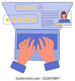 Concept grading system, star rating online, online reviews or customer reviews. Flat vector illustration on white background. For print, web design